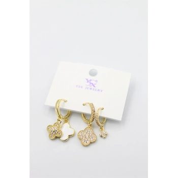 3lü Vc Yonca Küpe - Altın