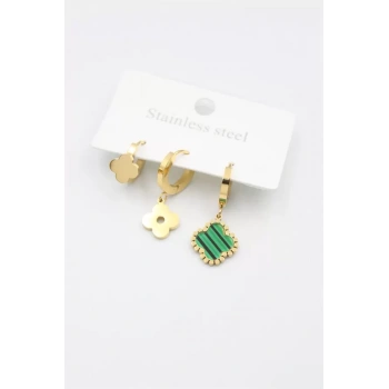 3lü Vc Yonca Küpe - Altın