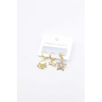 3lü Yıldız Küpe - Altın