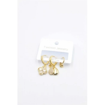 3lü Yonca Küpe - Altın