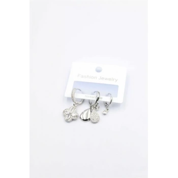 3lü Yonca Küpe - Gümüş