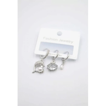 3lü Yunus Balığı Küpe - Gümüş