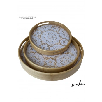 3lü Yuvarlak Ahşap Tepsi -SVR-GR92661