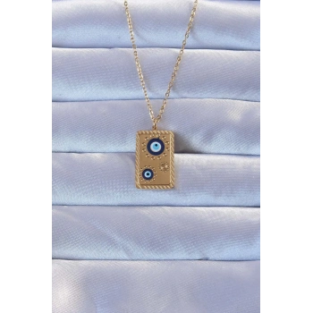 316L Altın Renk İşlemeli Nazarlı Vintage Kolye - TJ-BKO9268