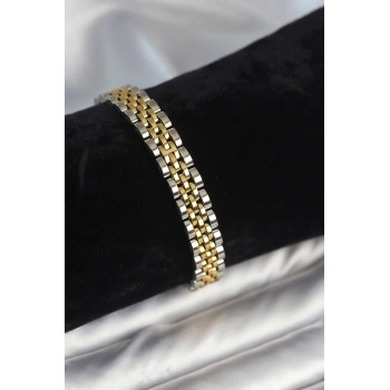 316L Çelik 9 mm Kalınlıkta Gold ve Gümüş Renkli Erkek Bileklik - TJ-EB3772