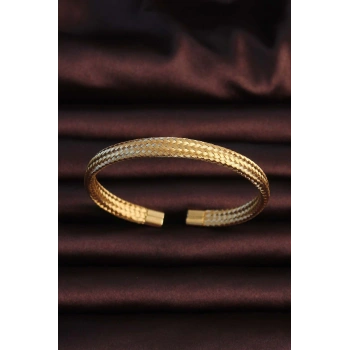 316L Çelik Altın Renk Hasır Görünüm Erkek Bileklik - TJ-EB3675