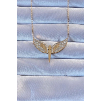 316L Çelik Altın Renk Zirkon Taşlı Mikail Kolye - TJ-BKO9263