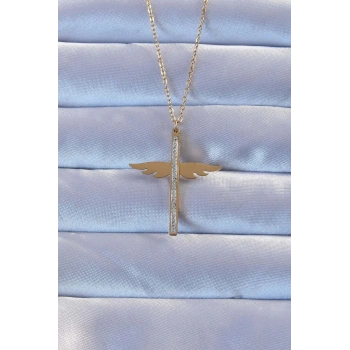 316L Çelik Altın Renk Zirkon Taşlı Mikail Kolye - TJ-BKO9265