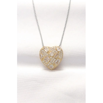 316L Çelik Çift Renk Zirkon Taşlı Kalp Kolye - TJ-BKO8521