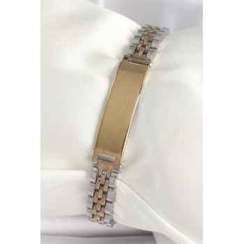 316L Çelik Gold Gümüş Renk Kalın Zincir Künye Model Erkek Bileklik - TJ-EB3717