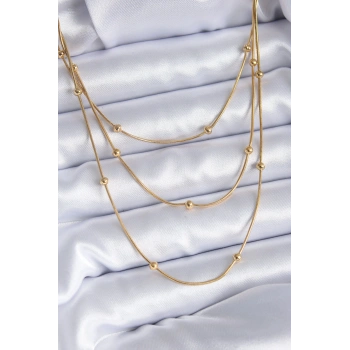 316L Çelik Gold Renk 3lü Minimal Toplu Kadın Kolye - TJ-BKO7700