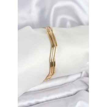 316L Çelik Gold Renk 65 mm Ajda Zikzak Model 3lü Kadın Bileklik - TJ-BB8075