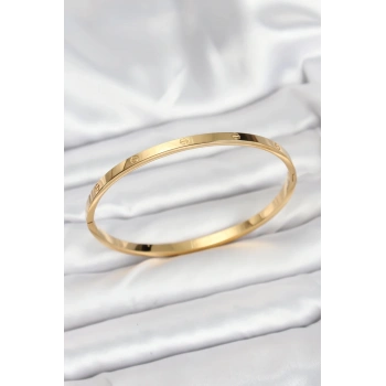 316L Çelik Gold Renk 65 mm İnce Kadın Kelepçe Bileklik - TJ-BB7915