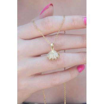 316L Çelik Gold Renk Açılır Midye Model Kadın Kolye - TJ-BKO7390