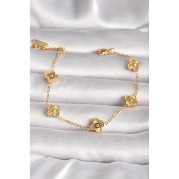 316L Çelik Gold Renk Baby Boy Yonca Model İşleme Detay Kadın Bileklik - TJ-BB6641