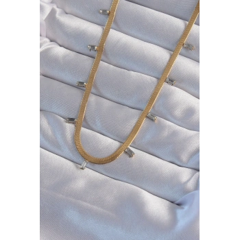 316L Çelik Gold Renk Baget Taşlı İtalyan Zincir Kolye - TJ-BKO8994