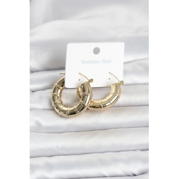316L Çelik Gold Renk Bambu Model Halka Kadın Küpe TJ-BKP11828
