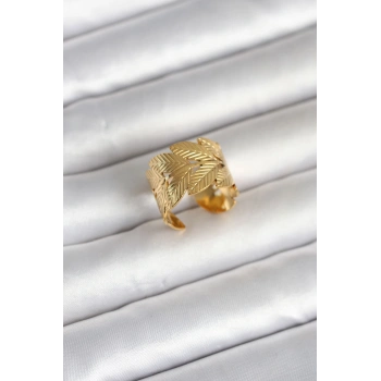 316L Çelik Gold Renk Başak Modeli Kadın Yüzük - TJ-BYK4162