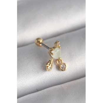 316L Çelik Gold Renk Beyaz Mineli Kalp Sallantı Zirkon Taşlı Tragus Piercing - TJ-PR1228
