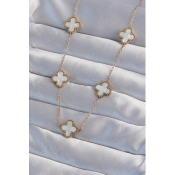 316L Çelik Gold Renk Beyaz Sedefli Yonca Kolye - TJ-BKO8996