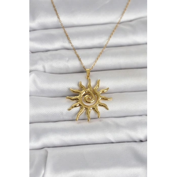 316L Çelik Gold Renk Bohem Güneş Model Kadın Kolye - TJ-BKO11047