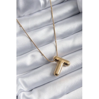 316L Çelik Gold Renk Bubble T Harf Model Kadın Kolye - TJ-BKO7955