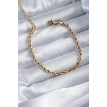 316L Çelik Gold Renk Burgu Zincir Model Kadın Bileklik - TJ-BB5667