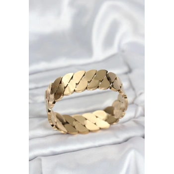 316L Çelik Gold Renk Ezme Zincir Model Kadın Kelepçe Bileklik - TJ-BB8074