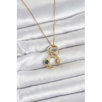 316L Çelik Gold Renk Gece Gündüz Tema Charmlı Kadın Kolye - TJ-BKO11015