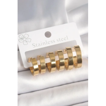 316L Çelik Gold Renk Halka Model Kadın Küpe Seti - TJ-BKP10393