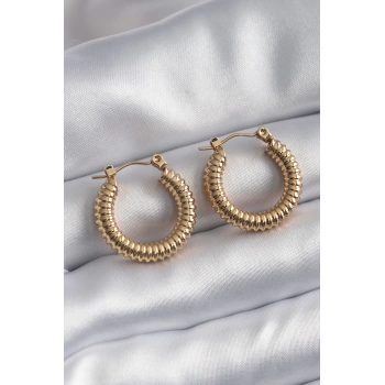 316L Çelik Gold Renk İşleme Detay Halka Model Kadın Küpe - TJ-BKP8310