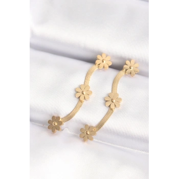 316L Çelik Gold Renk İtalyan Zincir Papatya Küpe - TJ-BKP8801