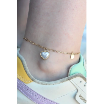 316L Çelik Gold Renk Kalp Model Kadın Halhal - TJ-HH1493