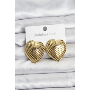 316L Çelik Gold Renk Kalp Model Kadın Küpe - TJ-BKP11505