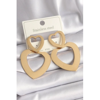 316L Çelik Gold Renk Kalp Model Kadın Küpe - TJ-BKP9714