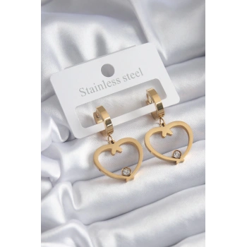 316L Çelik Gold Renk Kalp Model Zirkon Taş Detay Kadın Küpe - TJ-BKP8120