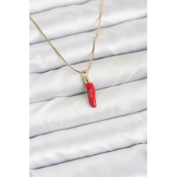 316L Çelik Gold Renk Kapya Kırmızı Biber Model Kadın Kolye - TJ-BKO10810