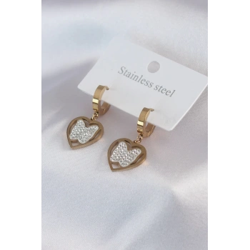 316L Çelik Gold Renk Kelebek Model Zirkon Taş Detay Kadın Küpe - TJ-BKP7482