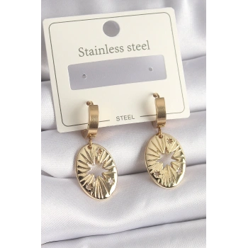 316L Çelik Gold Renk Kutup Yıldız İşleme Kadın Küpe - TJ-BKP9696
