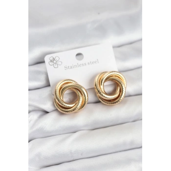 316L Çelik Gold Renk Lazerli Sarmal Halka Kadın Küpe - TJ-BKP11582