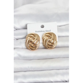 316L Çelik Gold Renk Motif Desen Model Kadın Küpe TJ-BKP11812