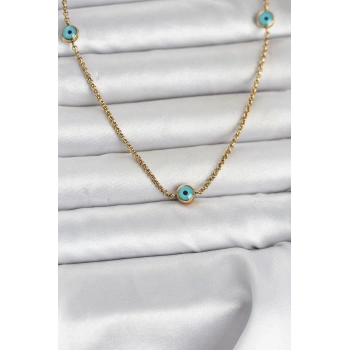 316L Çelik Gold Renk Nazarlı Model Kadın Kolye - TJ-BKO11044