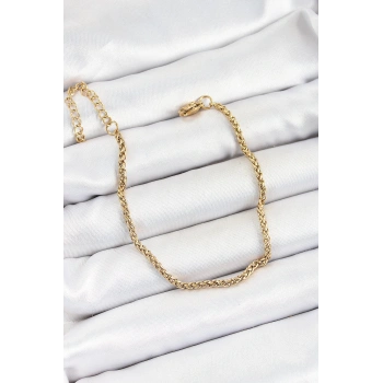 316L Çelik Gold Renk Örgü Burgu Zincir Erkek Bileklik - TJ-EB3729