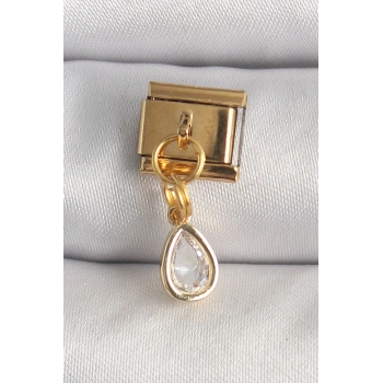 316L Çelik Gold Renk Sallantı Damla Zirkon Taşlı Nomination Charm - TJ-BC1345