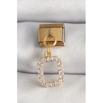 316L Çelik Gold Renk Sallantı Kare Zirkon Taşlı Nomination Charm - TJ-BC1350
