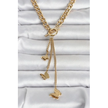 316L Çelik Gold Renk Sallantılı Kadın Kolye - TJ-BKO11043