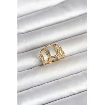 316L Çelik Gold Renk Samanyolu Model Kadın Yüzük - TJ-BYK4160