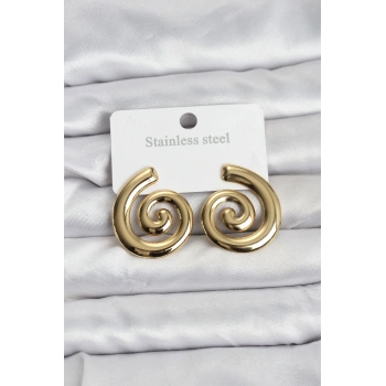 316L Çelik Gold Renk Sarmal Modelli Kadın Küpe - TJ-BKP11508