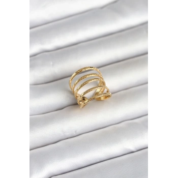 316L Çelik Gold Renk Sıralı Model Kadın Yüzük - TJ-BYK4183