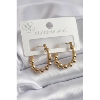 316L Çelik Gold Renk Topçuk Halka Model Kadın Küpe - TJ-BKP8301
